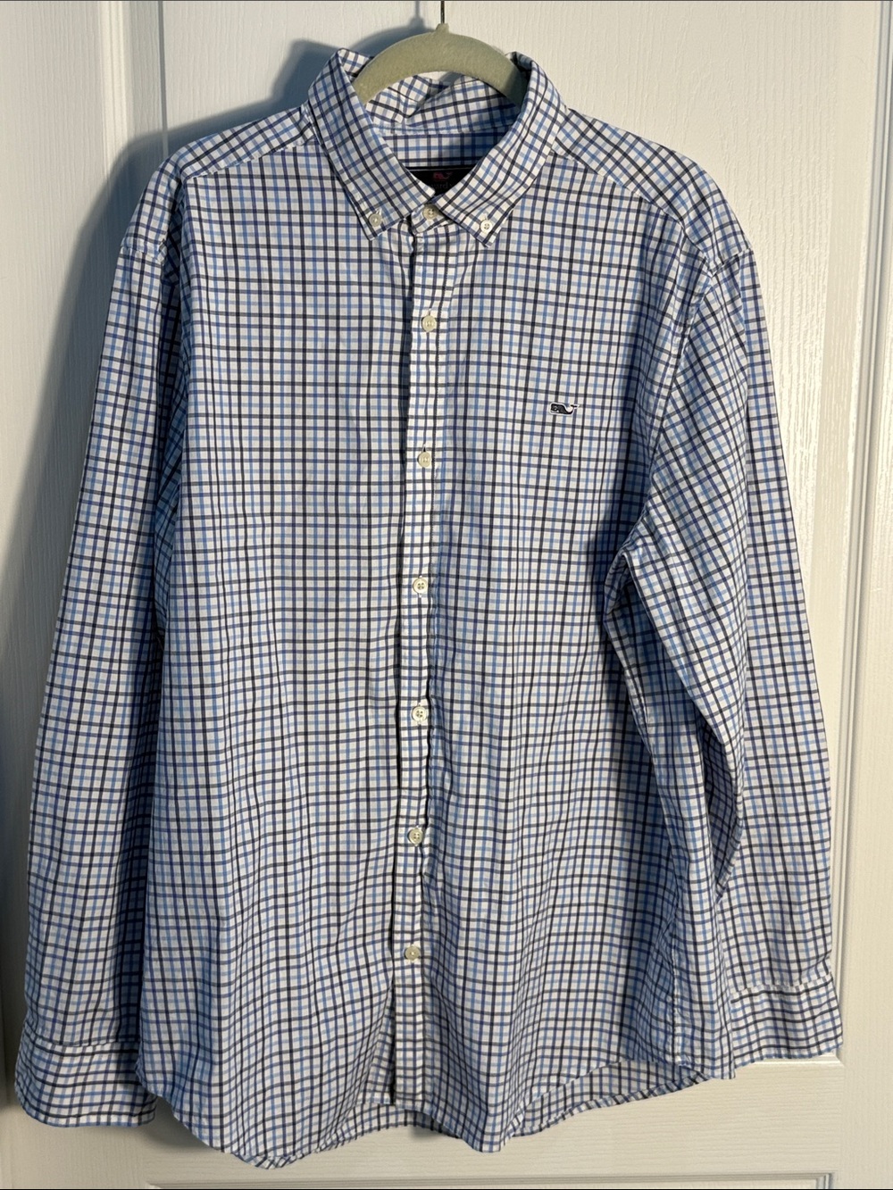 Vineyard Vines Men’s White,Blue,Black Plaid Button-Down Shirt Classic Fit Sz L